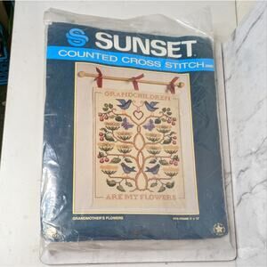 Sunset Vintage Counted cross stitch kit family tree flowers Grandchildren 9x 12